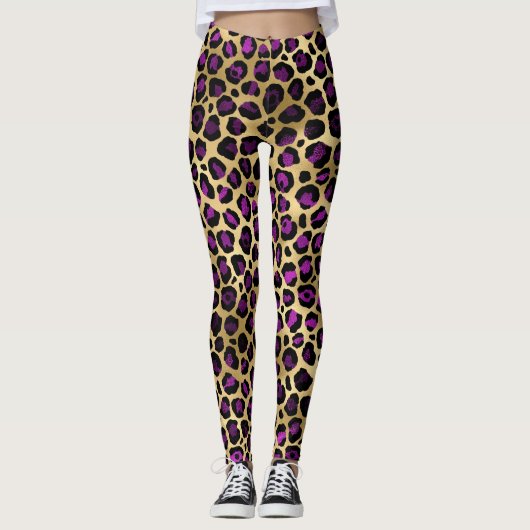 Leggings Conception de série Leopard violet et or 4 (Devant)