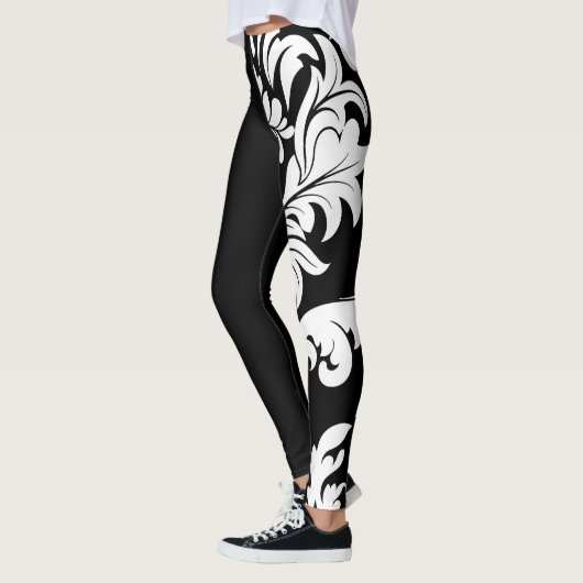 Leggings Conception florale blanche intense et noire sur (Gauche)