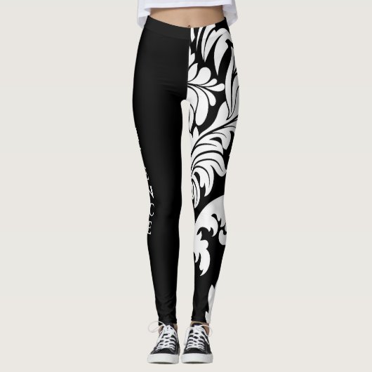 Leggings Conception florale blanche intense et noire sur (Devant)