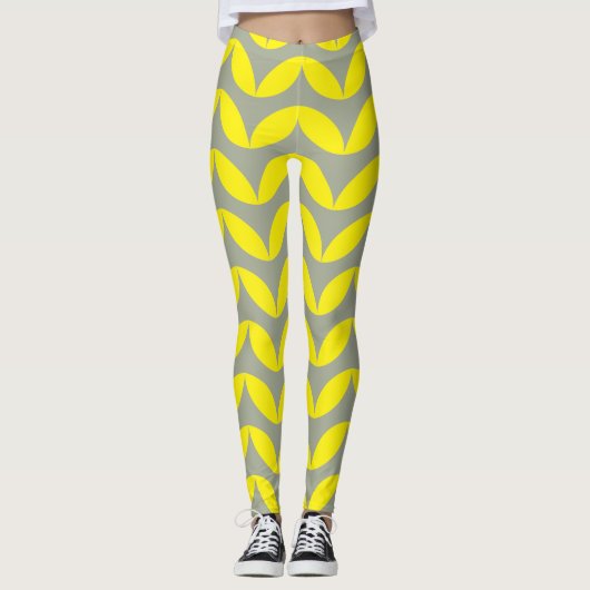 Leggings Conception géométrique en demi-cercle jaune et gri (Devant)