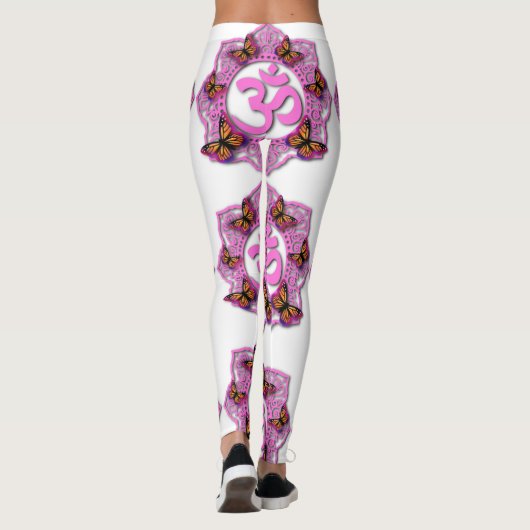 Leggings Conception mandala ohm rose avec papillons Monarch (Dos)