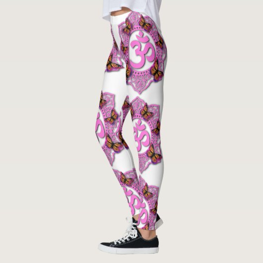 Leggings Conception mandala ohm rose avec papillons Monarch (Gauche)