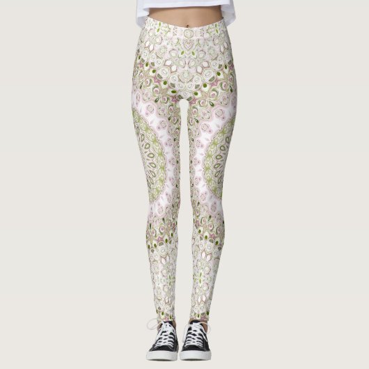 Leggings Conception Motif de Mandala rose et vert (Devant)