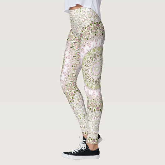 Leggings Conception Motif de Mandala rose et vert (Gauche)