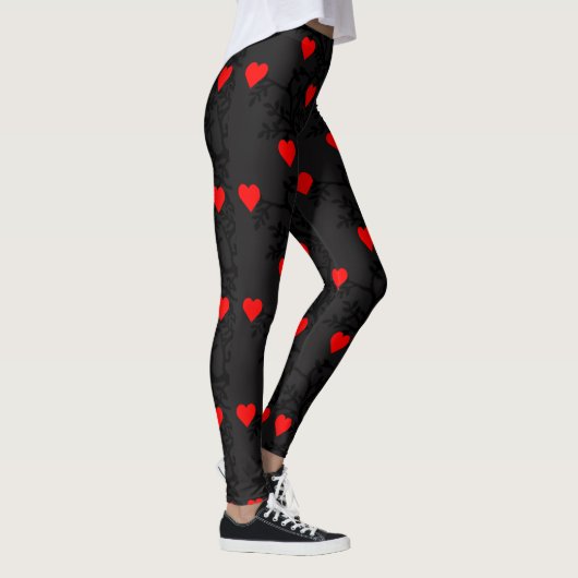 Leggings Conception rouge de coeurs sur le noir (Droite)