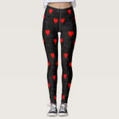 Leggings Conception rouge de coeurs sur le noir (Devant)