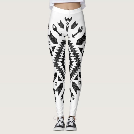Leggings Conception tribale : Noir Blanc Dessiné À La Main (Devant)