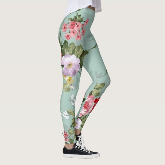 Leggings Conception vintage de fleurs vertes (Droite)