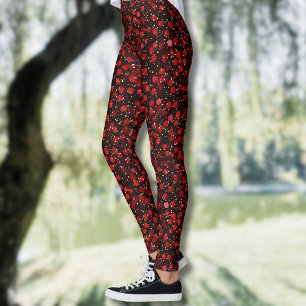Leggings Confettis rouges élégants sur fond noir pailleté