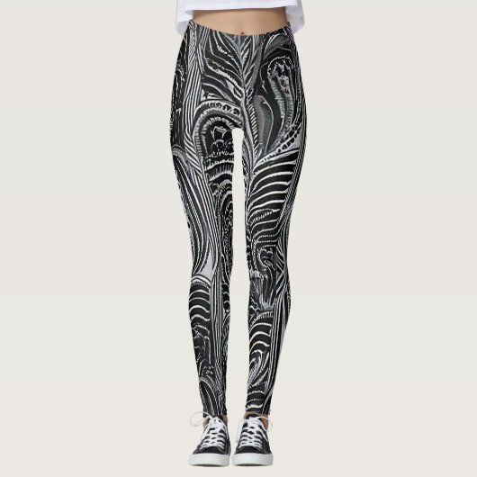 Leggings Confort Chic : Abstrait Gris et Noir (Devant)