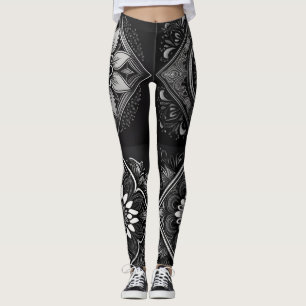 Leggings Confort élégant : Legings Mandala noirs et blancs
