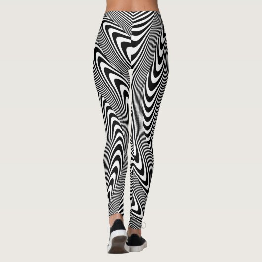 Leggings confusing hypnotic swirl lines pattern black white (Dos)