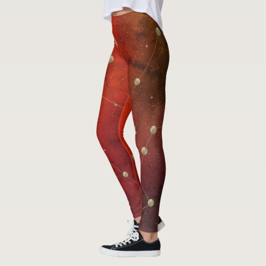 Leggings Constellation en galaxie foncée Faux Or Rouge (Gauche)