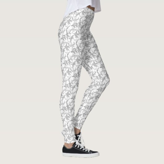 Leggings Contour floral du muguet noir et blanc (Droite)