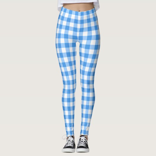 Leggings Contrôles bleus et blancs de guingan (Devant)