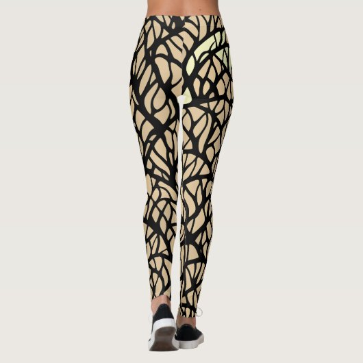 Leggings Cool Abstrait Géométrique Beige Black Lines Motif (Dos)