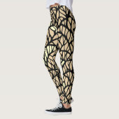 Leggings Cool Abstrait Géométrique Beige Black Lines Motif (Gauche)