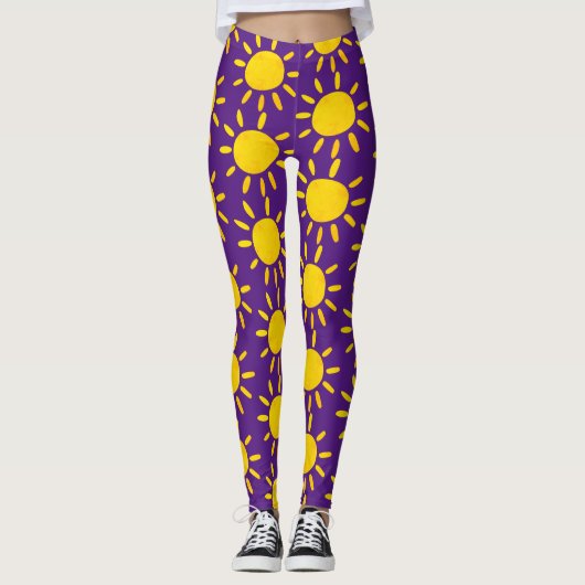 Leggings Cool Abstrait Jaune Été Soleil Motif Violet (Devant)