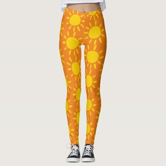 Leggings Cool Abstrait Jaune Motif Soleil Été Sur Orange (Devant)