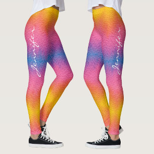 Leggings Cool Arc-en-ciel Dégradé Nom manuscrit Aquarelle
