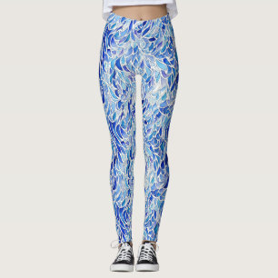 Leggings Cool Artsy Bleu Abstrait Wave Feather Aquarelle