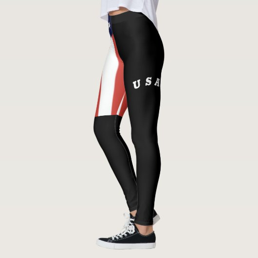 Leggings Cool Black American Flag White Lettres USA Femmes (Gauche)