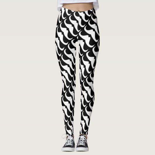 Leggings Cool blanc Handlebar moustache motif sur noir (Devant)