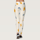 Leggings Cool Bleu & Jaune Doré Feuilles Sur Crème (Dos)