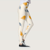 Leggings Cool Bleu & Jaune Doré Feuilles Sur Crème (Droite)
