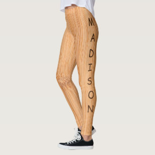 Leggings Cool brun clair imprimé en bambou Nom Monogramme