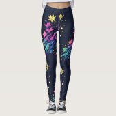 Leggings Cool Colorful Stars Fireworks Motif d'aquarelle (Devant)