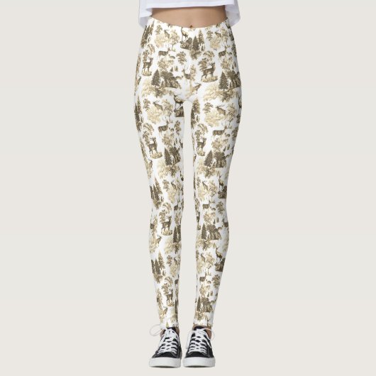Leggings Cool Elégant Beige Cerf Toile Française (Devant)