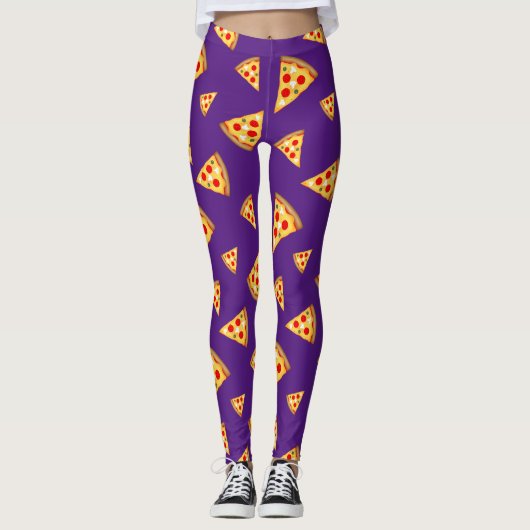 Leggings Cool et amusant pizza tranches motif violet (Devant)