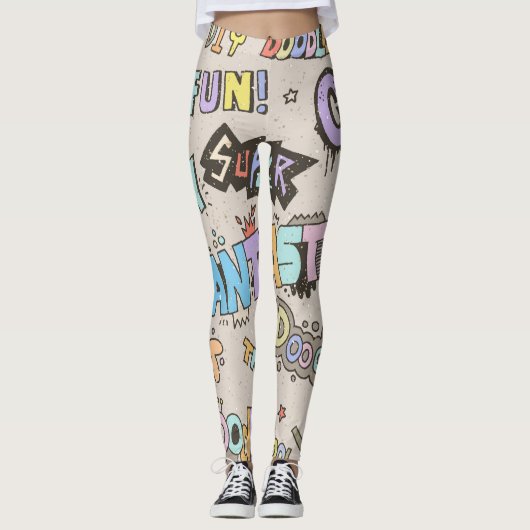 Leggings Cool Fun Doodle Lettres Vintage (Devant)