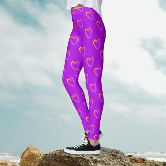 Leggings Cool Fun Magenta Avec Rainbow Hearts Motif