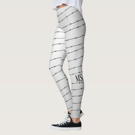 Leggings Cool gris blanc noir barbelé motif Monogramme (Gauche)