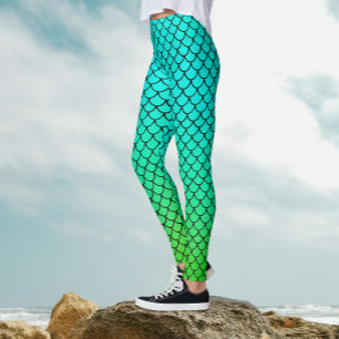 Leggings Cool Mermaid Aqua Gradient Fish Scales Motif
