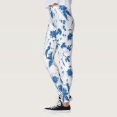 Leggings Cool Moderne Elégant Bleu Floral Toile (Gauche)