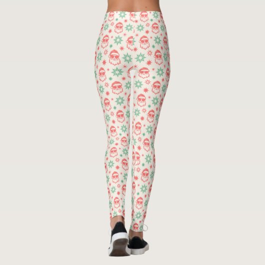 Leggings Cool Père Noël rétro crème verte pâle rouge Noël (Dos)