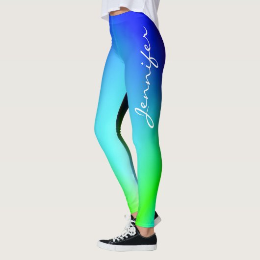 Leggings Cool tendance Blue Green Ombre Gradient Nom Typo (Gauche)