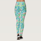 Leggings Cool Turquoise Floral Botanique Aquarelle Motif (Dos)