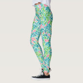 Leggings Cool Turquoise Floral Botanique Aquarelle Motif (Gauche)