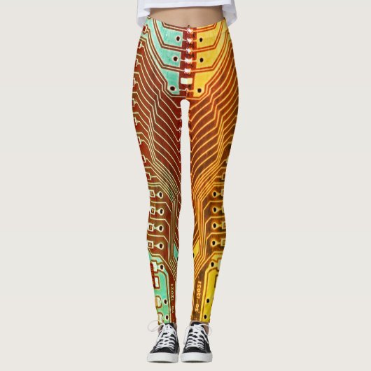 Leggings Cool Turquoise Jaune Unique Retro Steampunk Monogr (Devant)
