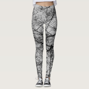 Leggings Copie noire et blanche de branche d'arbre sur des