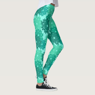 Leggings Copie, turquoise, Teal et Aqua floraux modernes de
