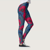 Leggings Coquelicots rouges et fleurs bleues sur bleu (Droite)