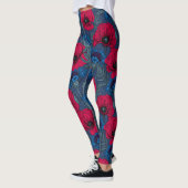 Leggings Coquelicots rouges et fleurs bleues sur bleu (Gauche)