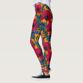 Leggings Coquelicots rouges et fleurs de maïs bleues sur or (Gauche)