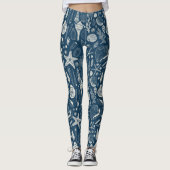 Leggings Coques de mer sur bleu foncé (Devant)