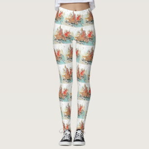 Leggings Coquillages orange sur peinture d'aquarelle de pla